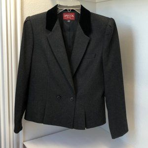 Vintage 1970s Sasson Petite grey wool blend blazer velvet collar